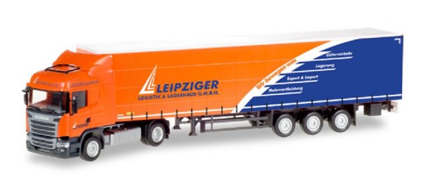 HERPA 307444 - Scania R Highline Gardinenplanen-Sattelzug Leipziger Logistik  - 1:87