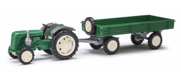 BUSCH 210007000 Traktor Famulus mit Anhänger grün Fertigmodell 1:87