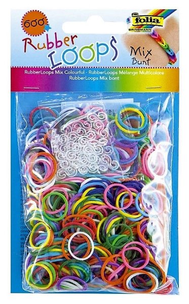 FOLIA 339609 - Rubber Loops - 600 Gummibänder, Mix bunt - Set