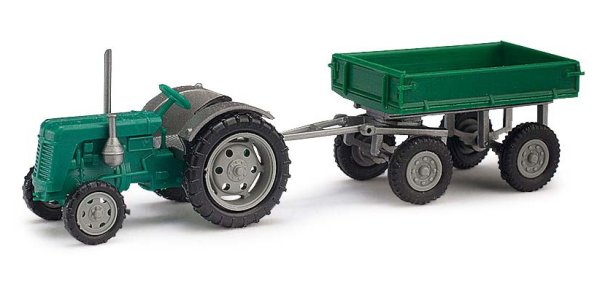 BUSCH 211006101 Traktor Famulus mit Anhänger grün Landwirtschaftsmodell 1:120