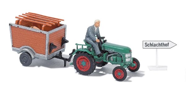 BUSCH 40051 - Traktor Kramer KL11 mit Anhänger und Bauer - 1:87