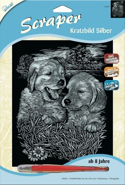 MAMMUT Scraper Kratzbild silber Motiv Hundebabys 136041
