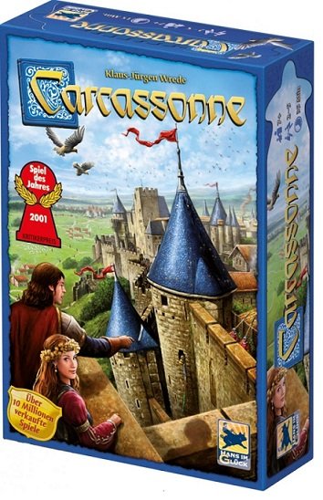 ASMODEE Carcassonne, Neue Edition (Inkl. der Mini-Erweiterungen Der Fluss + Der Abt) HIGD0100