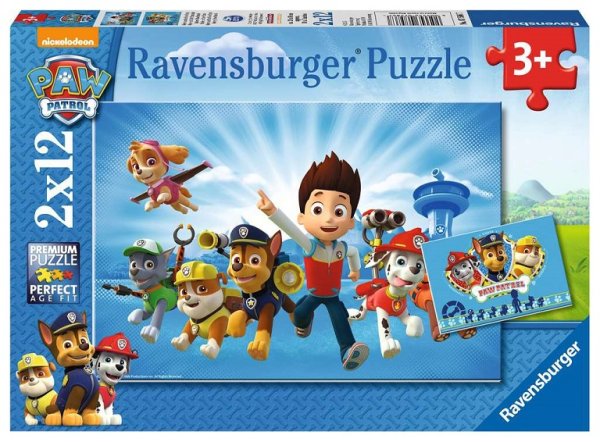 RAVENSBURGER® 07586 - Kinderpuzzle Paw Patrol, Ryder und die Paw Patrol - 2 x 12 Teile