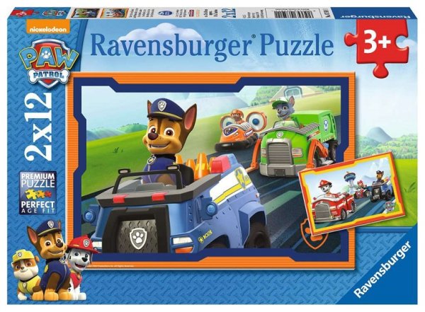RAVENSBURGER® 07591 - Kinderpuzzle Paw Patrol, Paw Patrol im Einsatz - 2 x 12 Teile