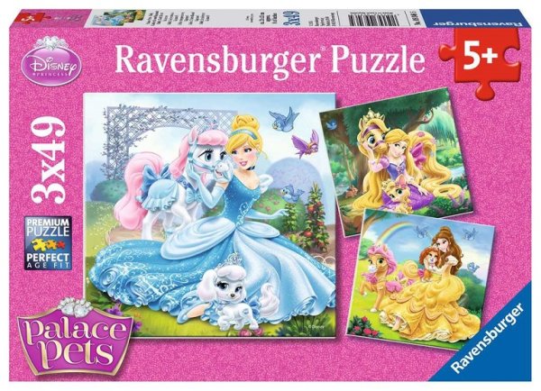 RAVENSBURGER® 09346 - Kinderpuzzle Palace Pets - Belle, Cinderella und Rapunzel - 3 x 49 Teile