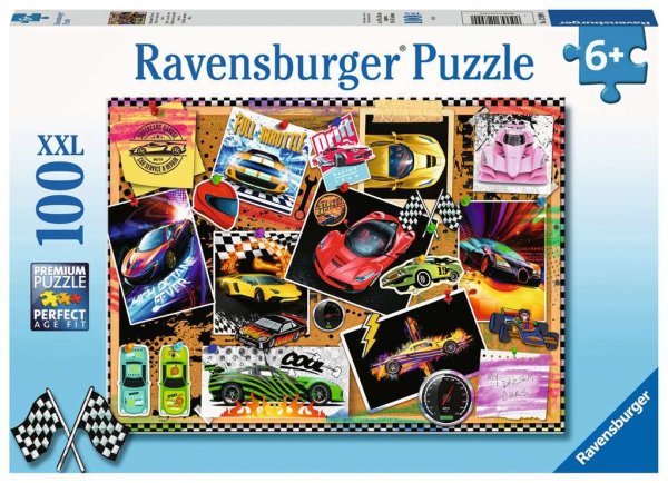 RAVENSBURGER® 12899 - Kinderpuzzle Rennwagen Pinnwand 100 Teile