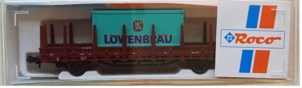 ROCO 820507 Rungenwagen mit Container, Löwenbräu Ep.IV Spur N