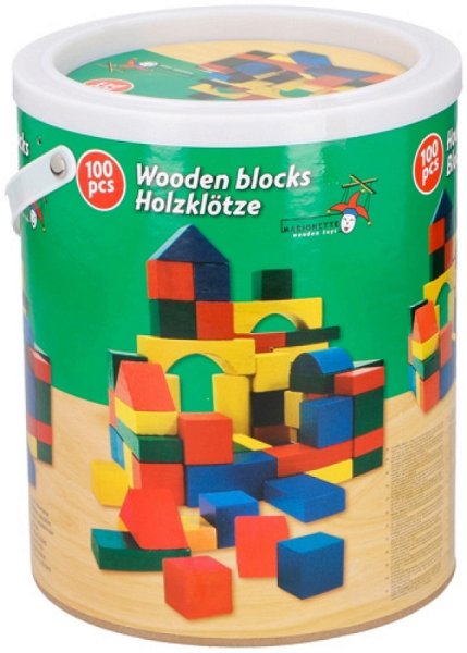 idee+spiel 44025 - Holzbausteine in Trommel, 100 St&uuml;ck