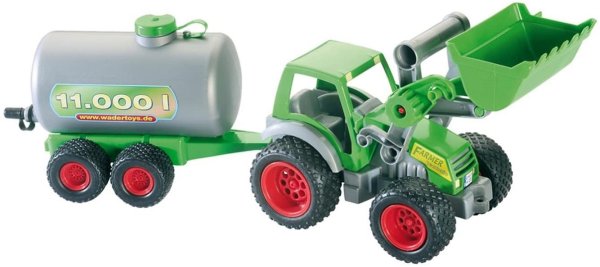 WADER 37763 - Farmer Technic Traktor mit Frontschaufel und Fasswagen