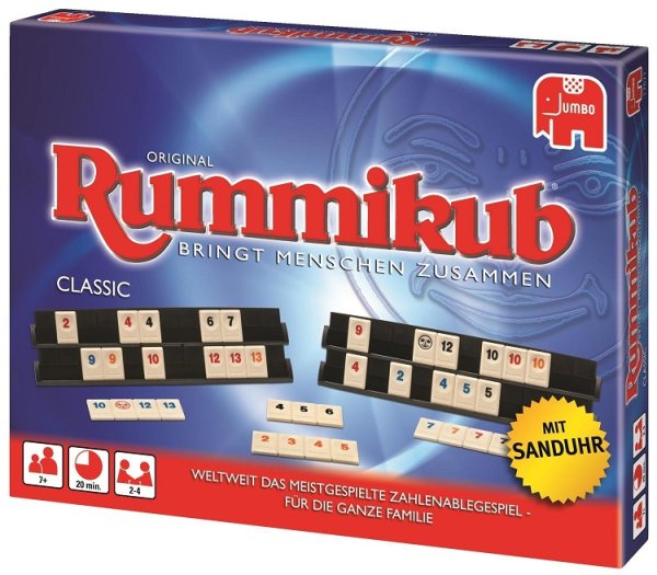 JUMBO 17571 Original Rummikub Classic mit Sanduhr Familienspiel