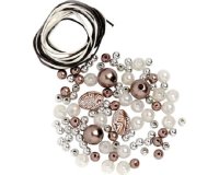 GLOREX 61631001 - Perlen Set, braun-weiß-silber