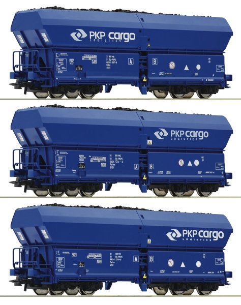 ROCO 76046 Set mit 3 Selbstentladewagen Bauart Falns PKP Cargo Ep.VI Spur H0