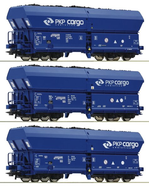 ROCO Set mit 3 Selbstentladewagen Bauart Falns PKP Cargo Ep.VI 76046 Spur H0