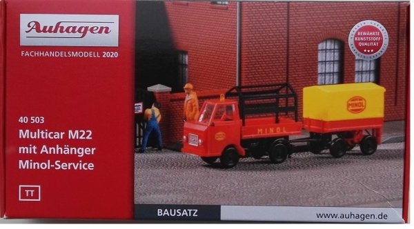 AUHAGEN Multicar M22 mit Anhänger Minol-Service Bausatz 40503 Automodell Spur TT
