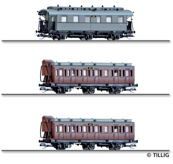 TILLIG Set mit 3 Reisezugwagen Mecklenburgischer Reisezug 2 MFFE Ep.I 01048 Spur TT