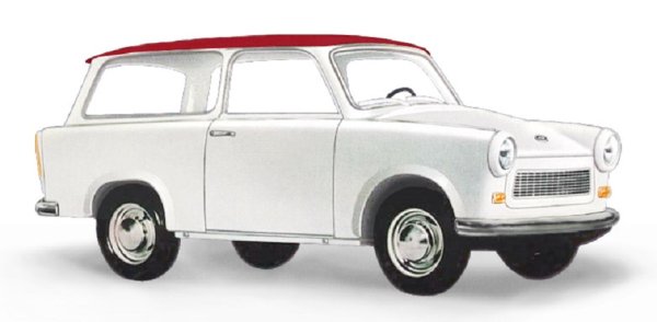 BUSCH 53209 Trabant P601 Universal Kombi weiß mit rotem Dach de Luxe PKW-Modell 1:87