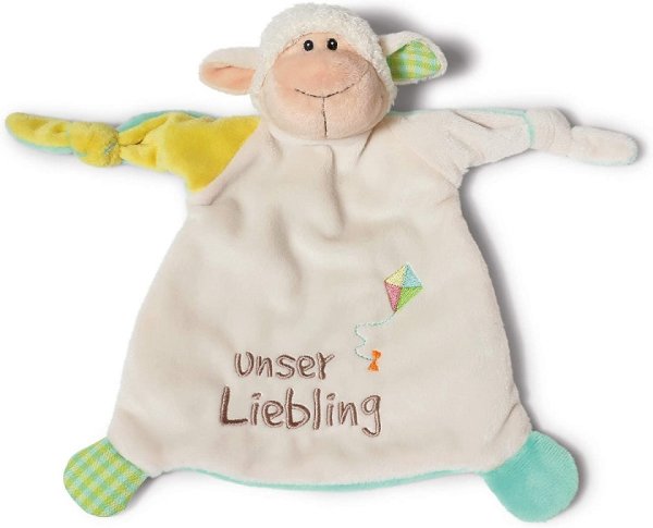 NICI 40044 Schmusetuch Lamm mit Aufschrift "unser Liebling"