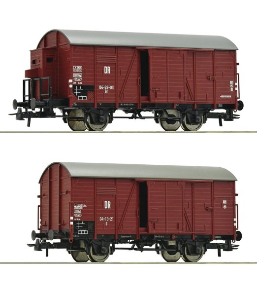 ROCO 76012 Set mit 2 Gedeckter Güterwagen, Gattung Gr DR Ep.III Spur H0