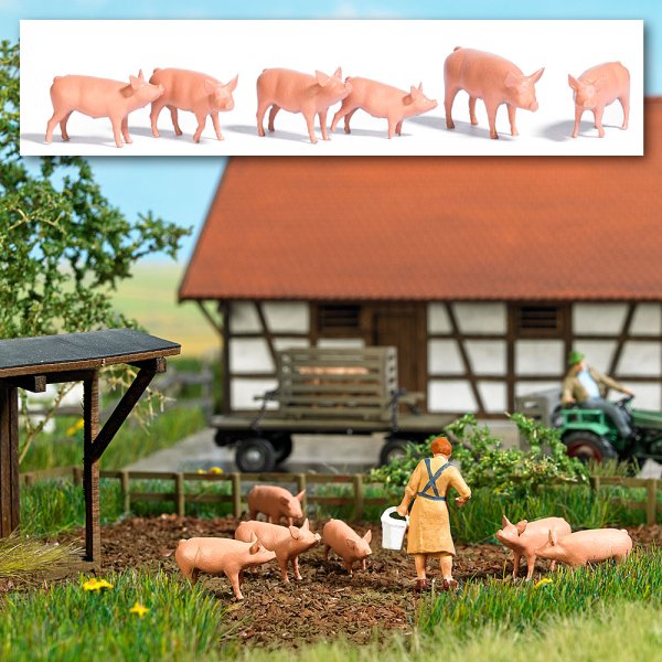 BUSCH Schweine 6 Stück Bausatz 1172 Spur H0
