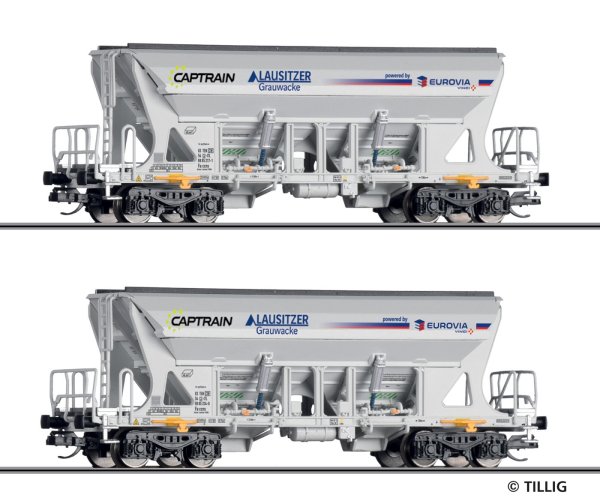 TILLIG Set mit 2 Selbstentladewagen Faccns Captrain Eurovia Ep.VI 01054 Spur TT