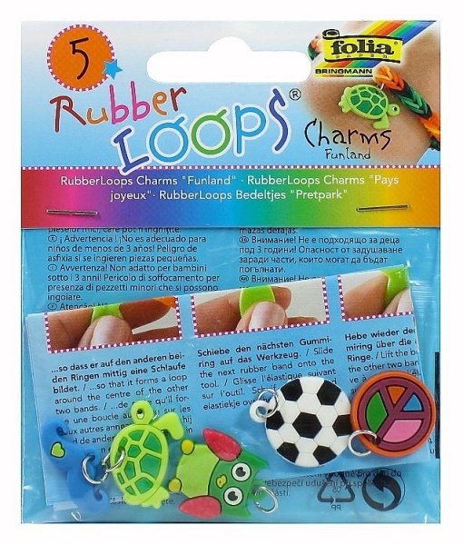 FOLIA 33907 - Rubber Loops - Charms Funland, 5 verschiedene Anhänger