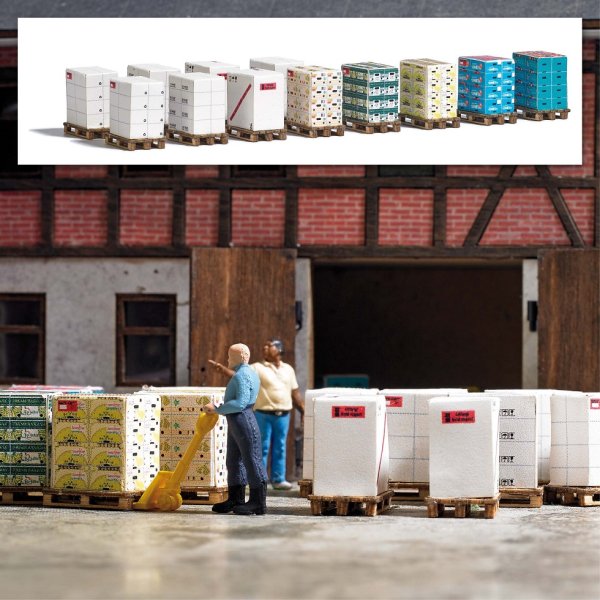 BUSCH Paletten mit Kartons Bausatz 1812 Spur H0