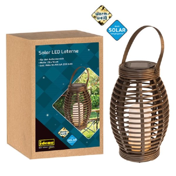 IDENA Laterne Solar LED warmweiß wiederaufladbar Kunststoff schwarz 26x16 cm 31243