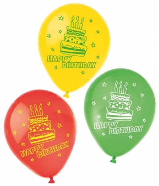 RIETHMÜLLER 450193 Latex Luftballons 6 Stück Happy Birthday, farbig 22,8 cm