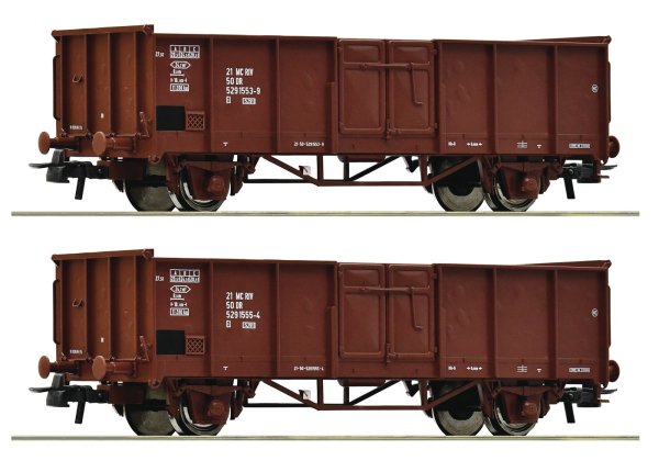 ROCO 77035 Set mit 2 offene Güterwagen Gattung El DR Ep.IV Spur H0