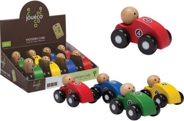 JOHNTOY 80027 Jouéco® Holzauto 10 cm farblich sortiert