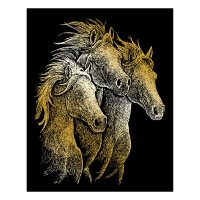 PRACHT 4674-20251 Kratzbild Pferde 20x25 cm gold