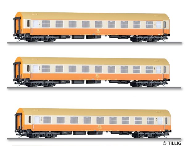 TILLIG Personenwagenset St&auml;dteexpress der DR, bestehend aus drei Reisezugwagen Typ Y/B70 01804 Spur TT