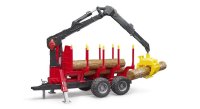 BRUDER 02252 Rückeanhänger mit Ladekran, 4 Baumstämmen und Holzgreifer Profi-Serie bworld 1:16