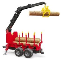 BRUDER 02252 R&uuml;ckeanh&auml;nger mit Ladekran, 4 Baumst&auml;mmen und Holzgreifer Profi-Serie bworld 1:16