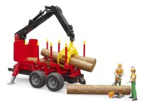 BRUDER 02252 R&uuml;ckeanh&auml;nger mit Ladekran, 4 Baumst&auml;mmen und Holzgreifer Profi-Serie bworld 1:16