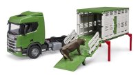 BRUDER 03548 Scania Super 560R Tiertransport-LKW mit 1 Rind Profi-Serie bworld 1:16