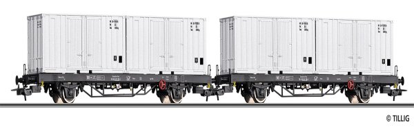 TILLIG Set mit 2 Containertragwagen der DR Deutschen Post Ep.IV 70056 Spur H0