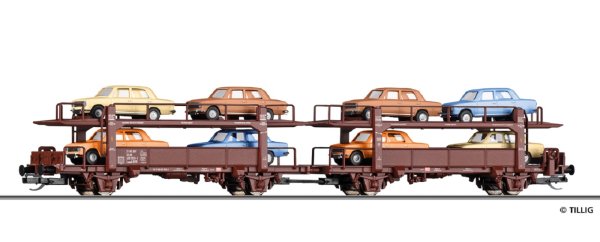TILLIG Autotransportwagen-Einheit Laaek 4357 der DR Ep.IV 18592 Spur TT