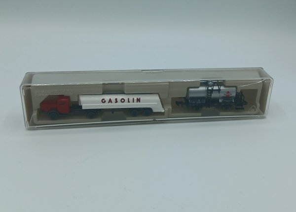 FLEISCHMANN Set mit Kesselwagen und Tanksattelzug GASOLIN DB Ep.III 81 8425 Spur N