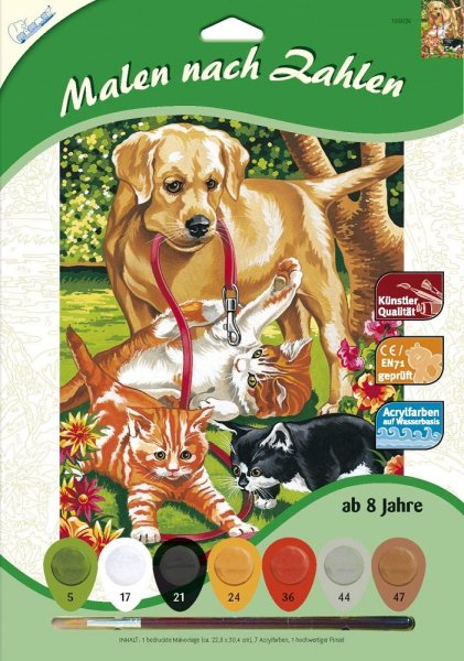 MAMMUT Malen nach Zahlen Motiv 3 Katzen und Hund 105026