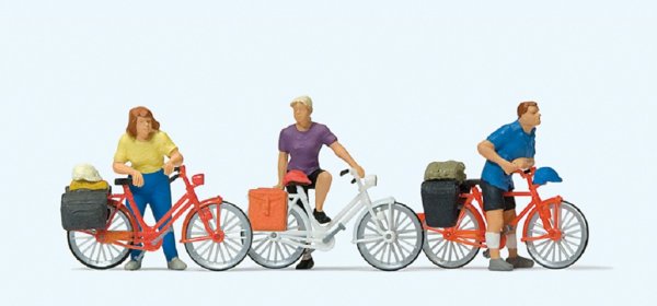 PREISER Stehende Radfahrer an der Bahnschranke 10637 Figuren-Set Spur H0