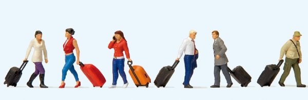 PREISER Gehende Reisende mit Trolleys 10640 Figuren-Set Spur H0