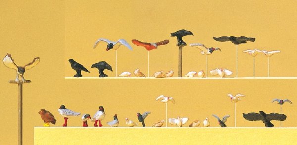 PREISER Tauben Möwen Krähen und Raubvögel 10169 Tierfiguren Spur H0
