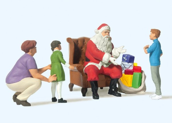PREISER Weihnachtsmann im Sessel, Mutter mit Kindern 44931 Figuren-Set Spur G