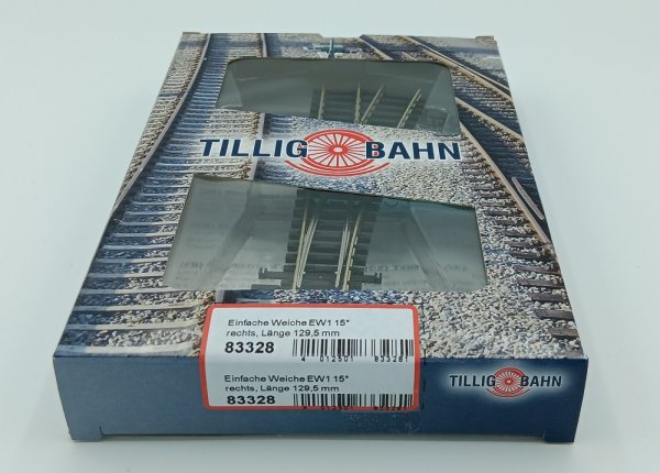Tillig 83323 EW1 Weiche 15° Rechts (4 Stück) – Ohne Antrieb, Für TT-Spur & Metallherzstück