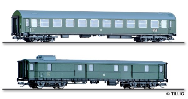 TILLIG Set mit 2 Reisezugwagen D 118 Leipzig-Köln der DR Ep.III 01095 Spur TT