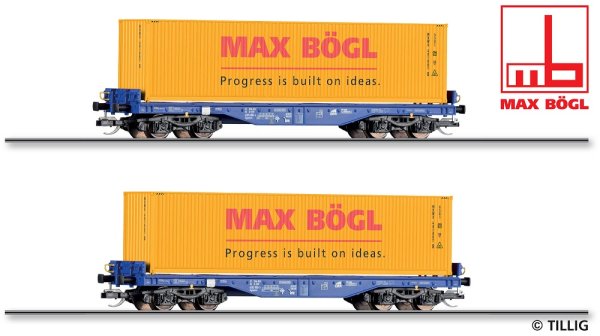 TILLIG Set mit 2 Flachwagen Sgmmns 4505, beladen mit zwei 40 Containern Ep.VI 01108 Spur TT