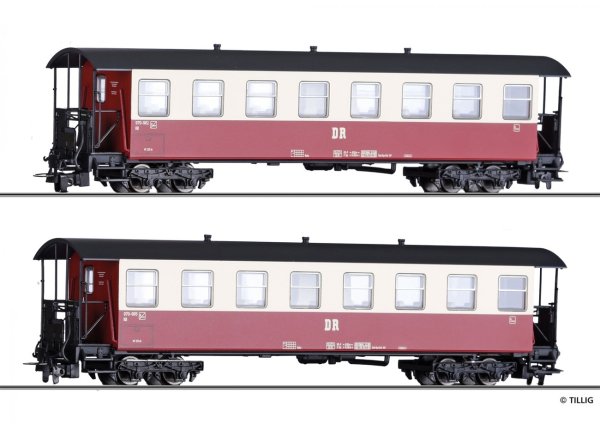 TILLIG Set mit 2 Personenwagen KB4ip der DR Ep.IV 03981 Spur H0e