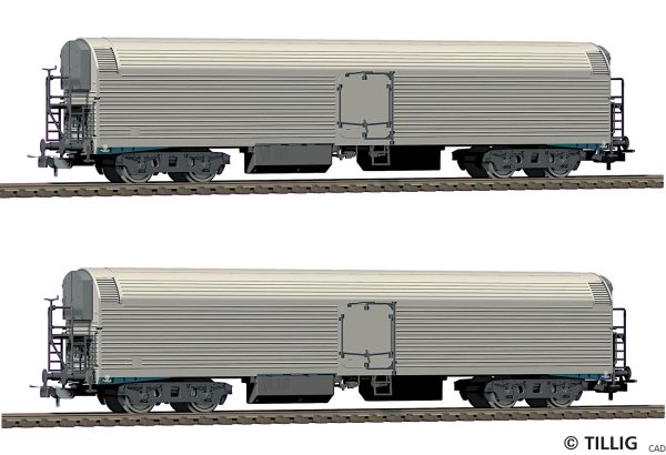 TILLIG Güterwagenset der DR, bestehend aus zwei Maschinenkühlwagen Iaghqrs Ep.IV 70076 Spur H0
